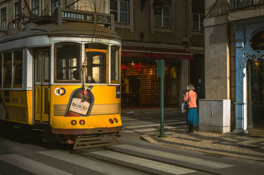 Lisbon Electric Tram, Electrico, shown in bright yellow colors