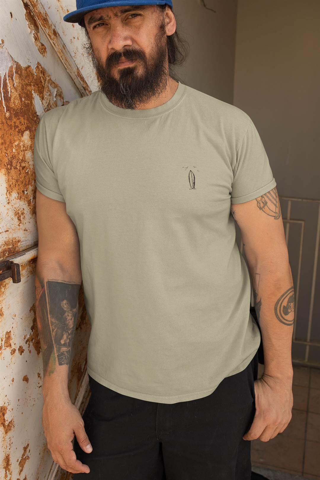 Ericeira Surfboard T-Shirt folded neatly, showcasing its quality and minimalist design.