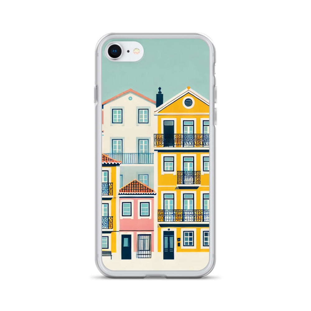 Front view of the Alfama Lisbon Houses iPhone Case, showcasing colorful design.