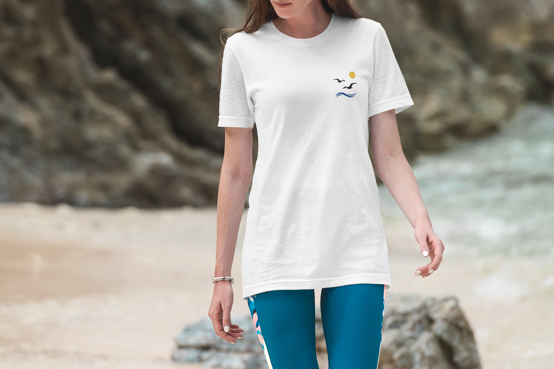 Unisex model wearing Gaivotas T-Shirt, inspired by Portugal’s coastal charm.