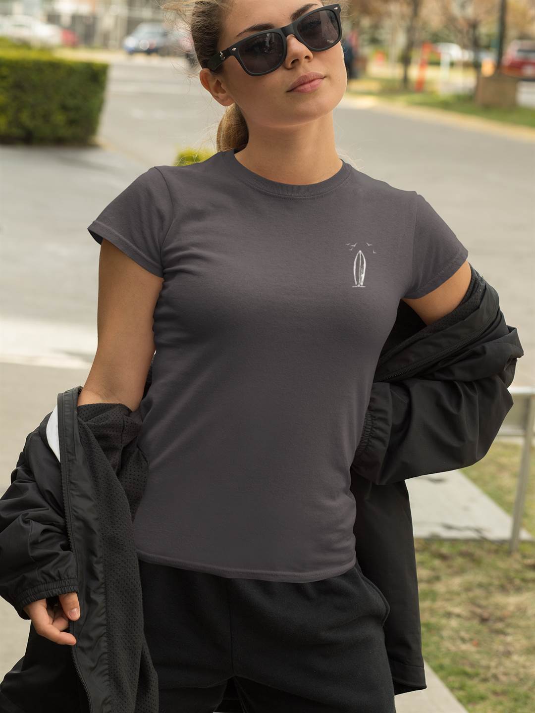 Front view of the Ericeira Surfboard Women’s T-Shirt, showcasing its minimalist coastal design.