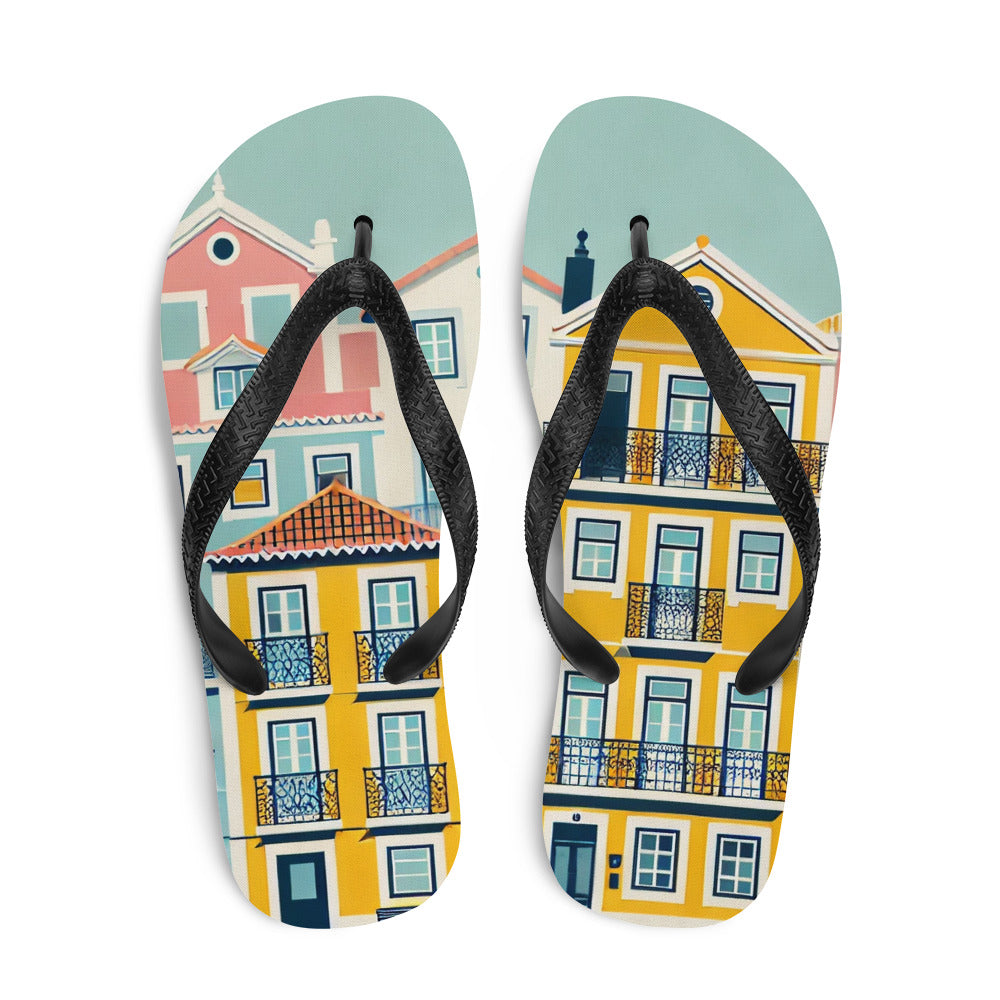 Folded Lisbon Houses Flip Flops, beach-ready and stylish.