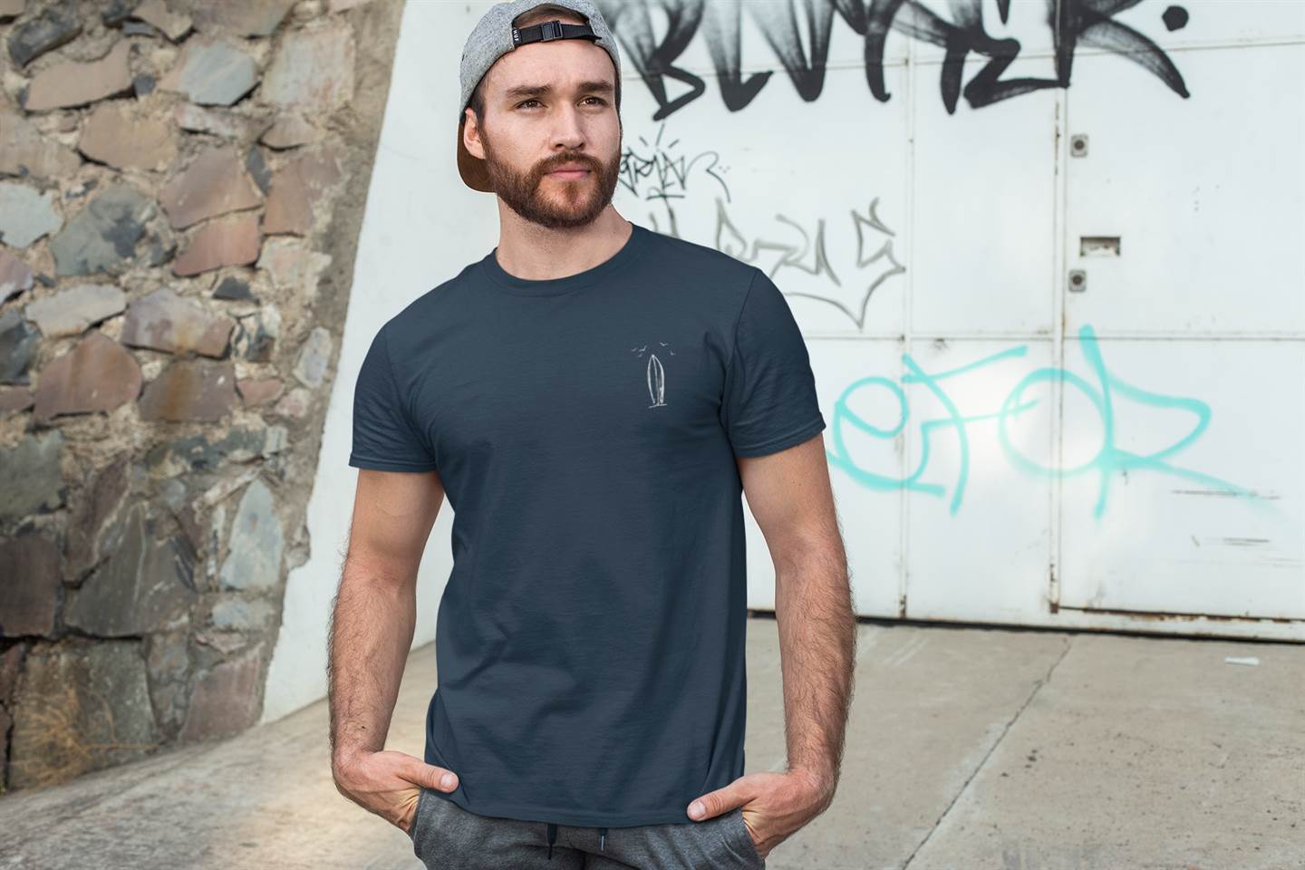 Front view of the Ericeira Surfboard Men’s T-Shirt, showcasing its minimalist coastal design.