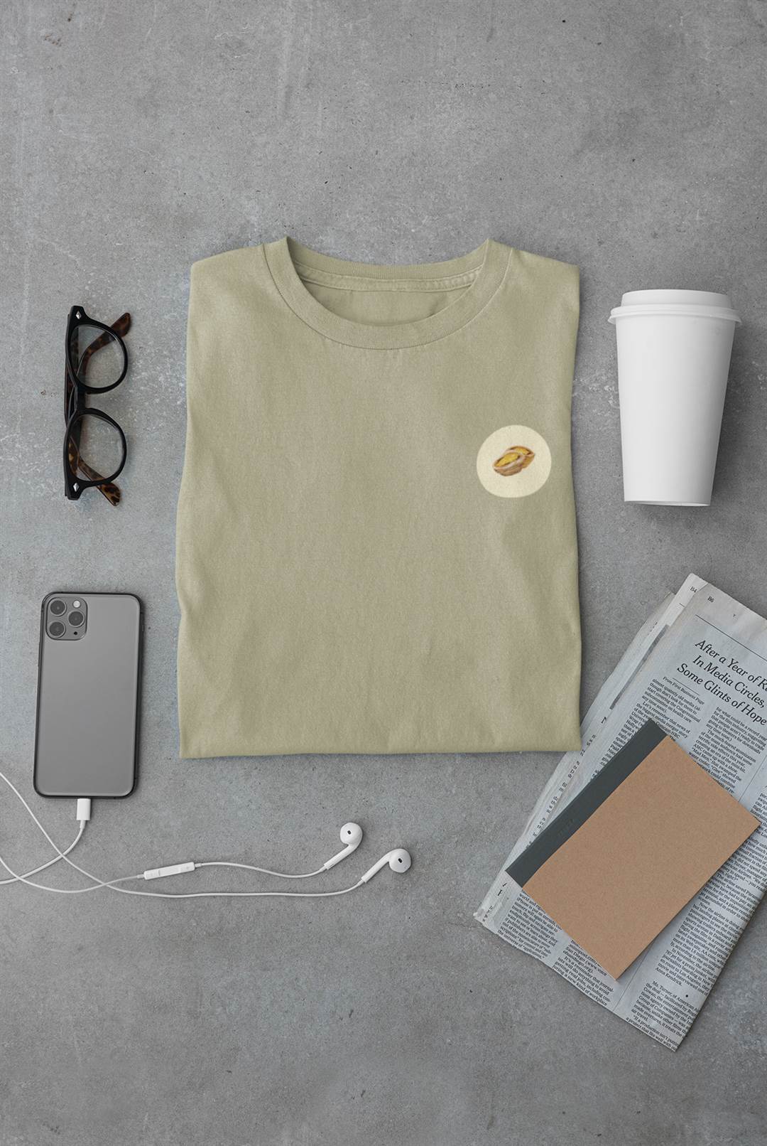 Minimalist Lisbon style with a Pastel de Nata design on the T-shirt.