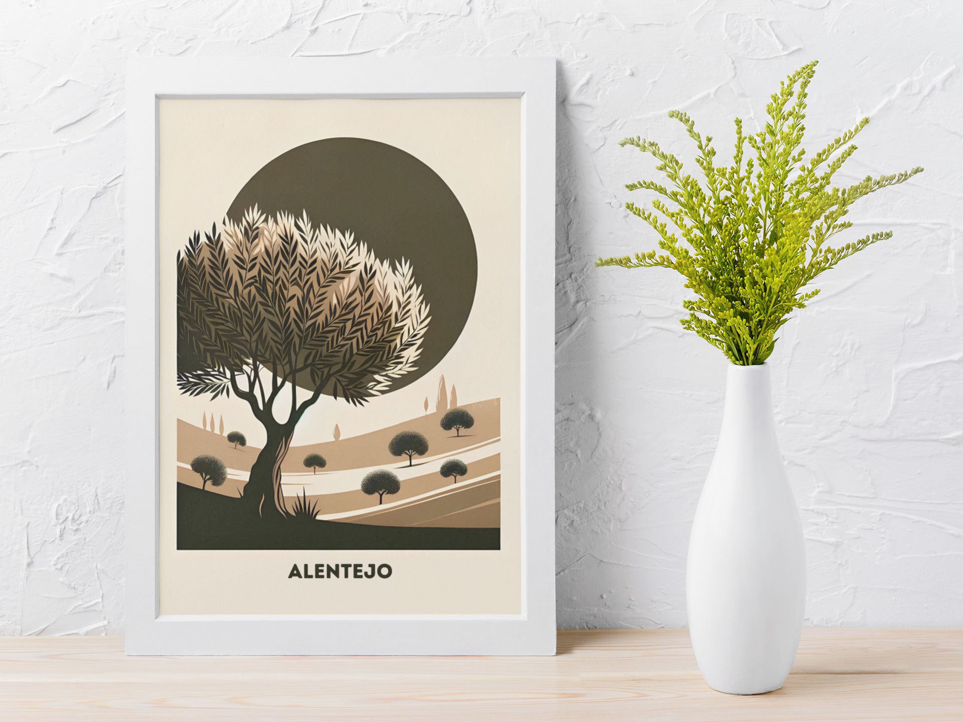 Close-up of minimalist Alentejo flatlands with cork trees in a peaceful design.