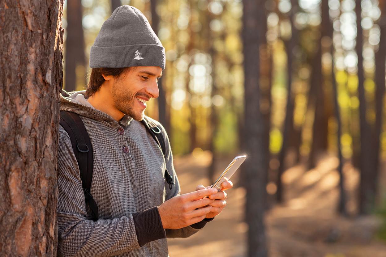 Eco-friendly beanie featuring an organic cotton mountain bike design.