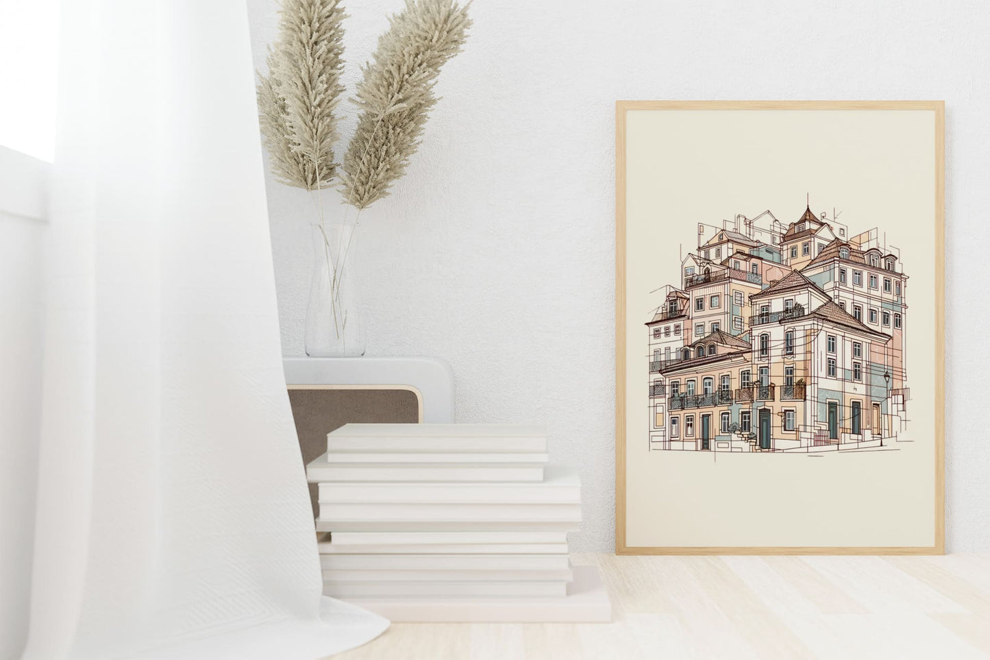 Side view of the Porto Ribeira Houses Print, showcasing its simplicity and elegance.