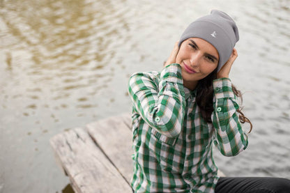 Unisex model wearing the Madeira Mountain Bike Beanie, reflecting the spirit of outdoor adventure.