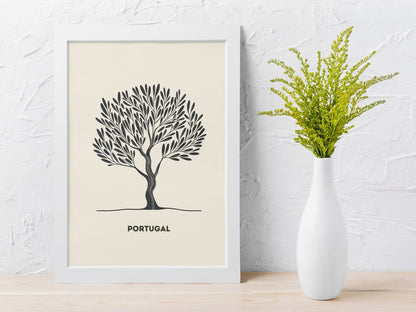 Minimalist Olive Tree Poster, symbolizing Portuguese heritage and resilience.