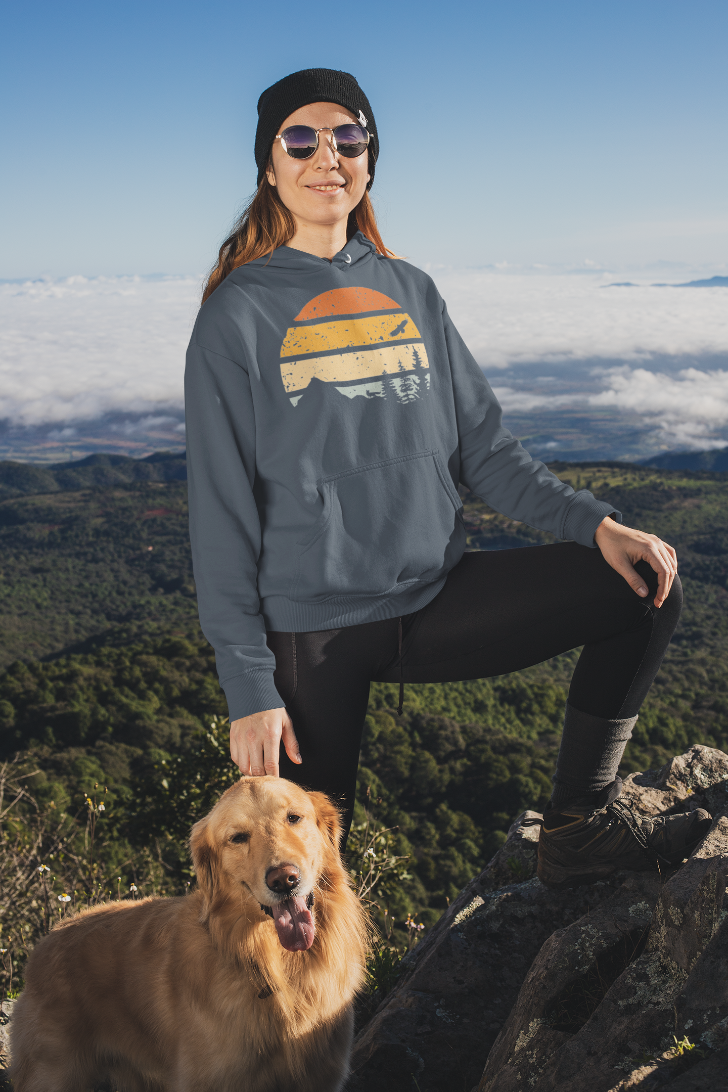 Sustainable unisex hoodie with Madeira mountain and surf design, perfect for nature lovers.