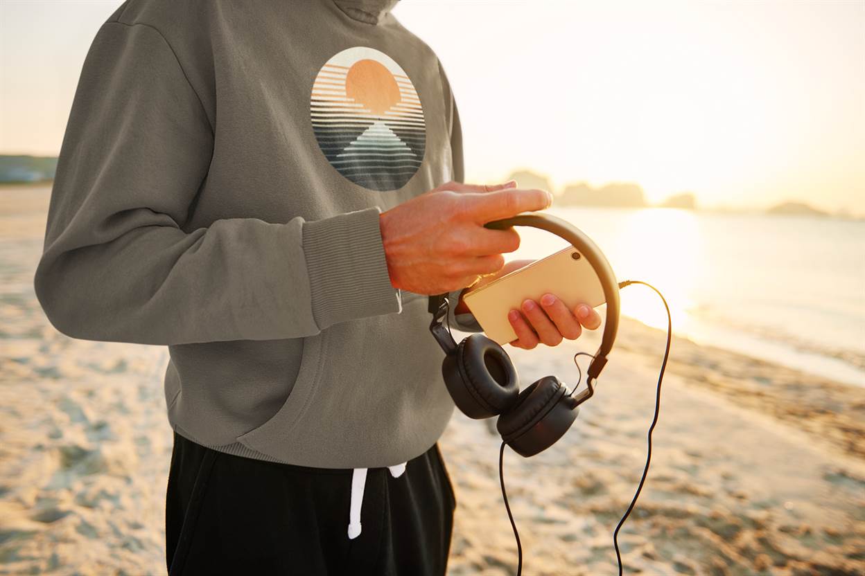 Close-up of the organic cotton fabric on the surf hoodie.