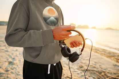 Close-up of the organic cotton fabric on the surf hoodie.