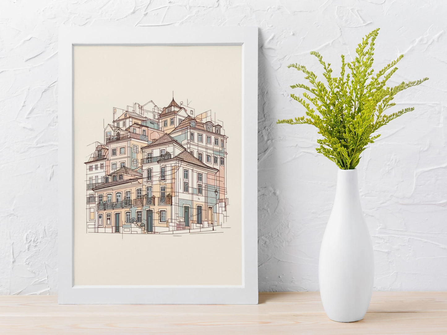 Flat lay of Porto Ribeira Houses Poster, ideal as a gift or decor.