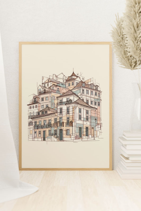 Front view of the Minimalist Porto Ribeira Houses Poster, perfect for a travel memory.