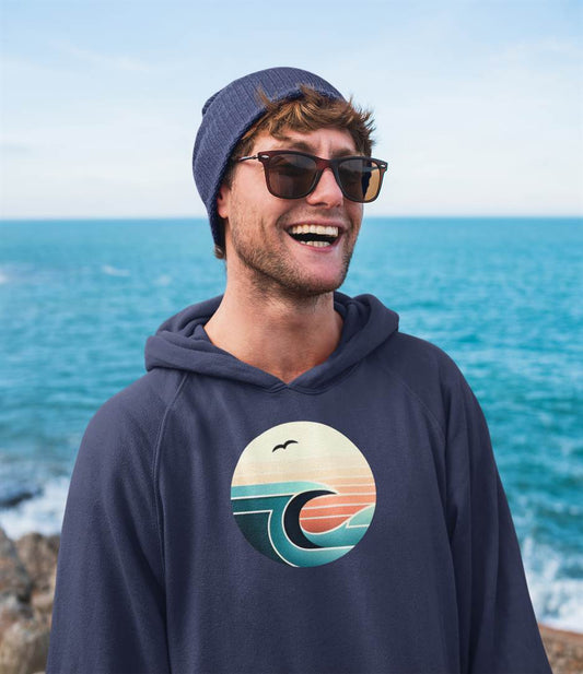 Front view of the Retro Wave & Seagull hoodie.