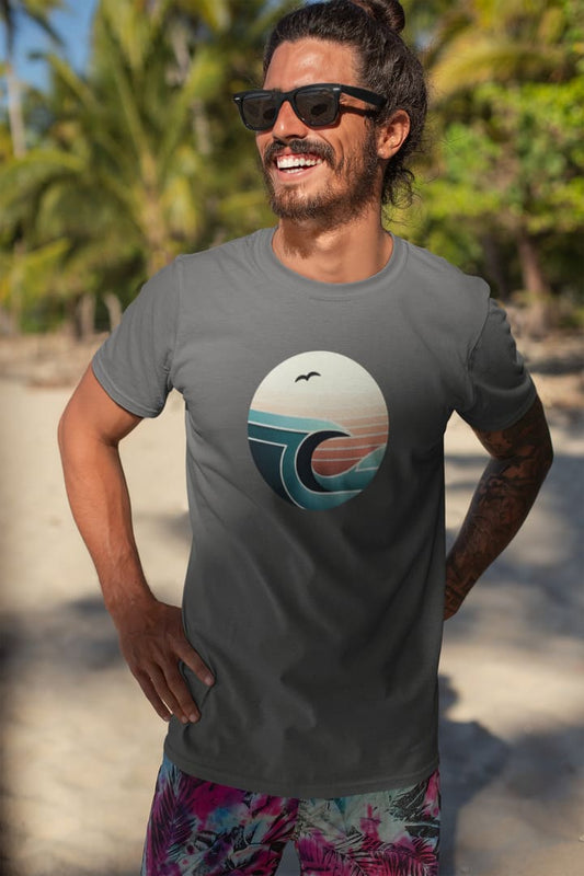 Men's eco-friendly t-shirt with retro sunset hues