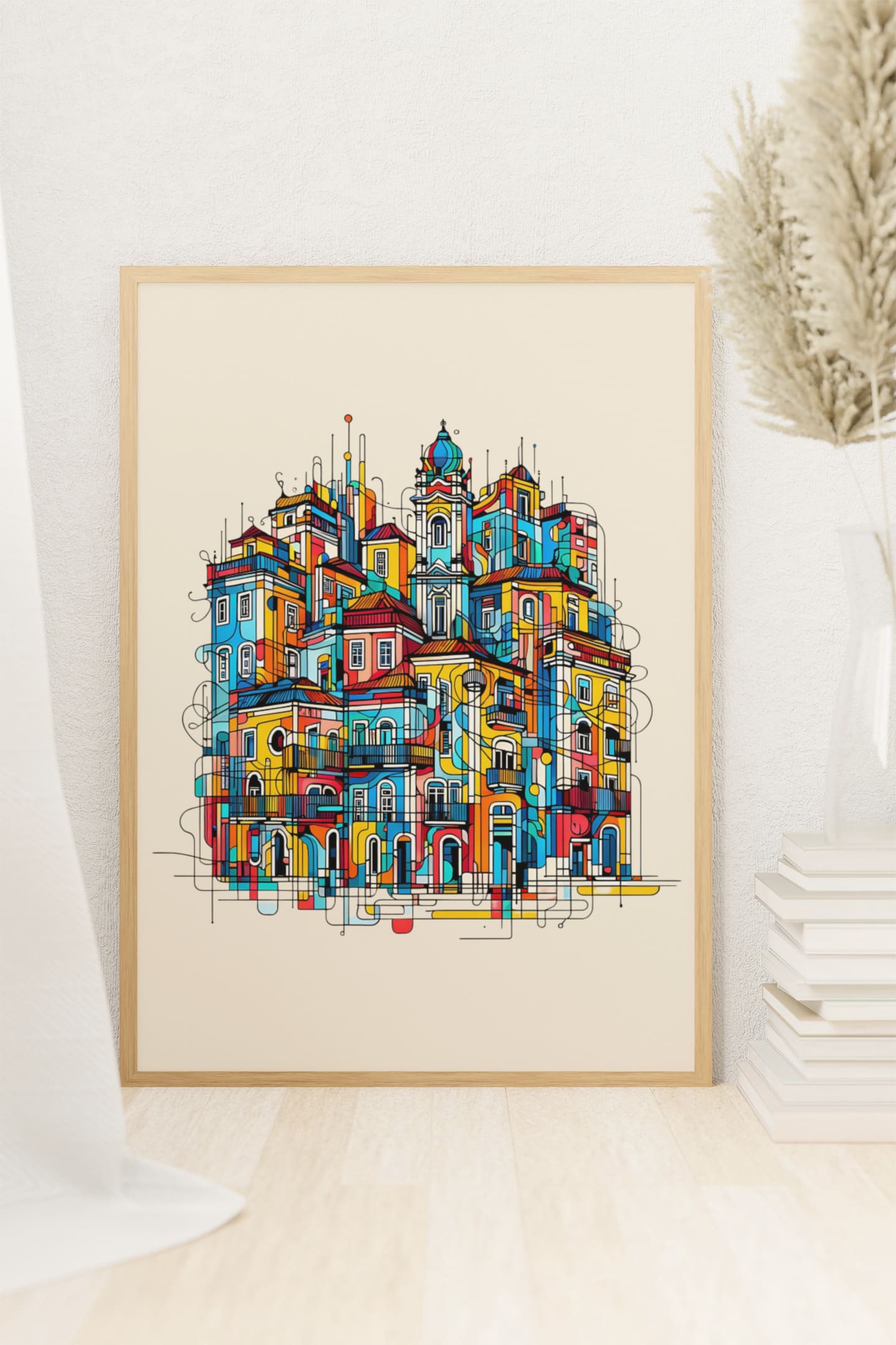 Front view of the Vibrant Porto Houses Poster, showcasing colorful Portuguese architecture.