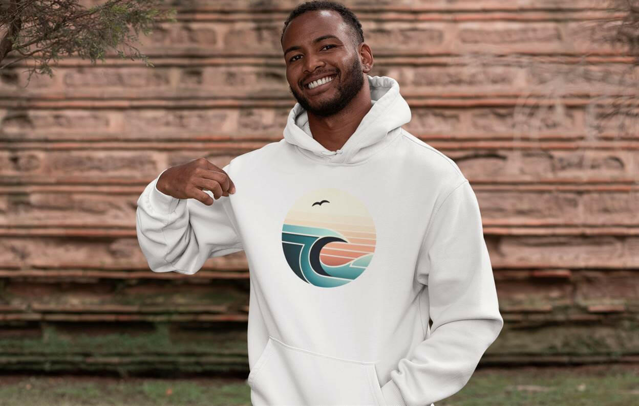 Retro Wave Seagull Hoodie Vintage Surf Style Organic Cotton