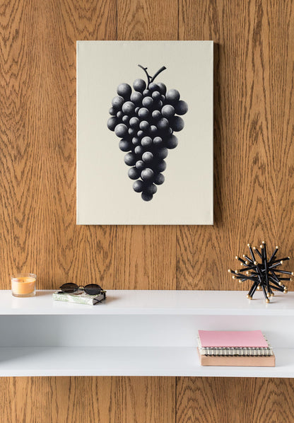 Wine lovers’ decor featuring a minimalist wine grapes poster.